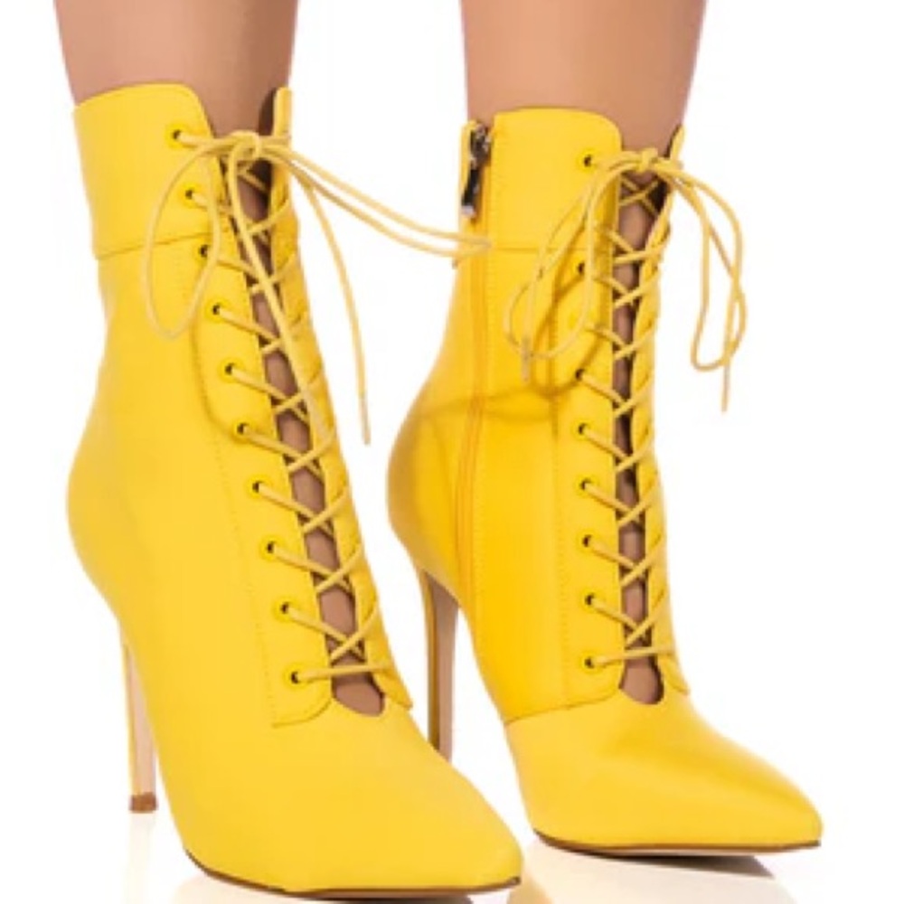 Yellow lace up booties